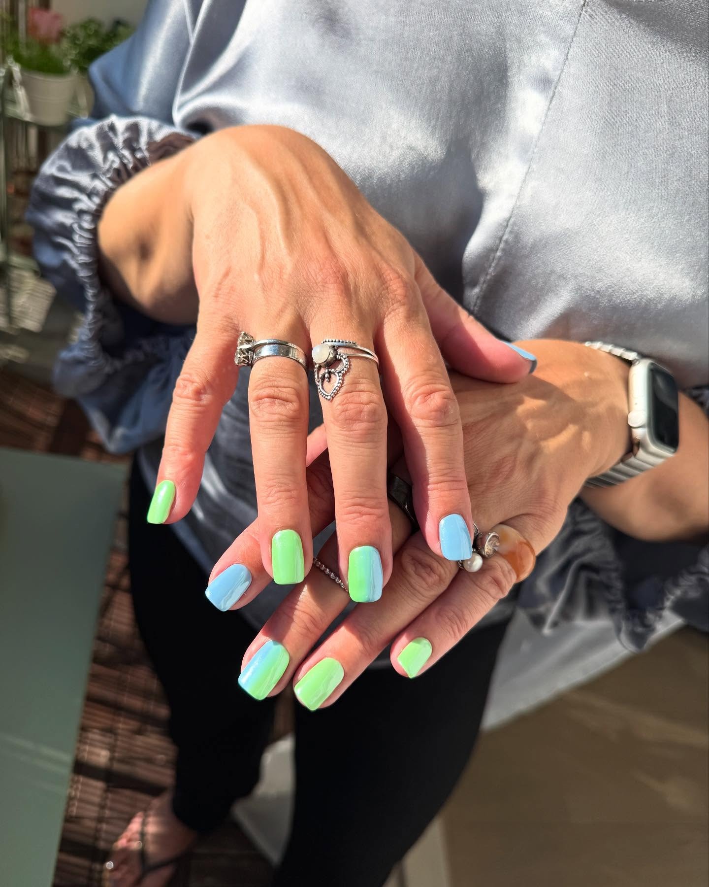 Mint green blue nails